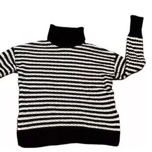 GAP S black white stripe Oldmoney‎ turtle neck cleangirl preppy sweater Gilmore